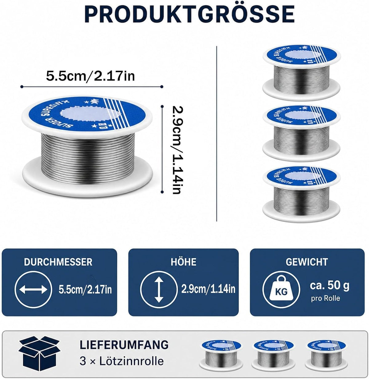 3 Stück 50g Lötzinn mit Flussmittel
