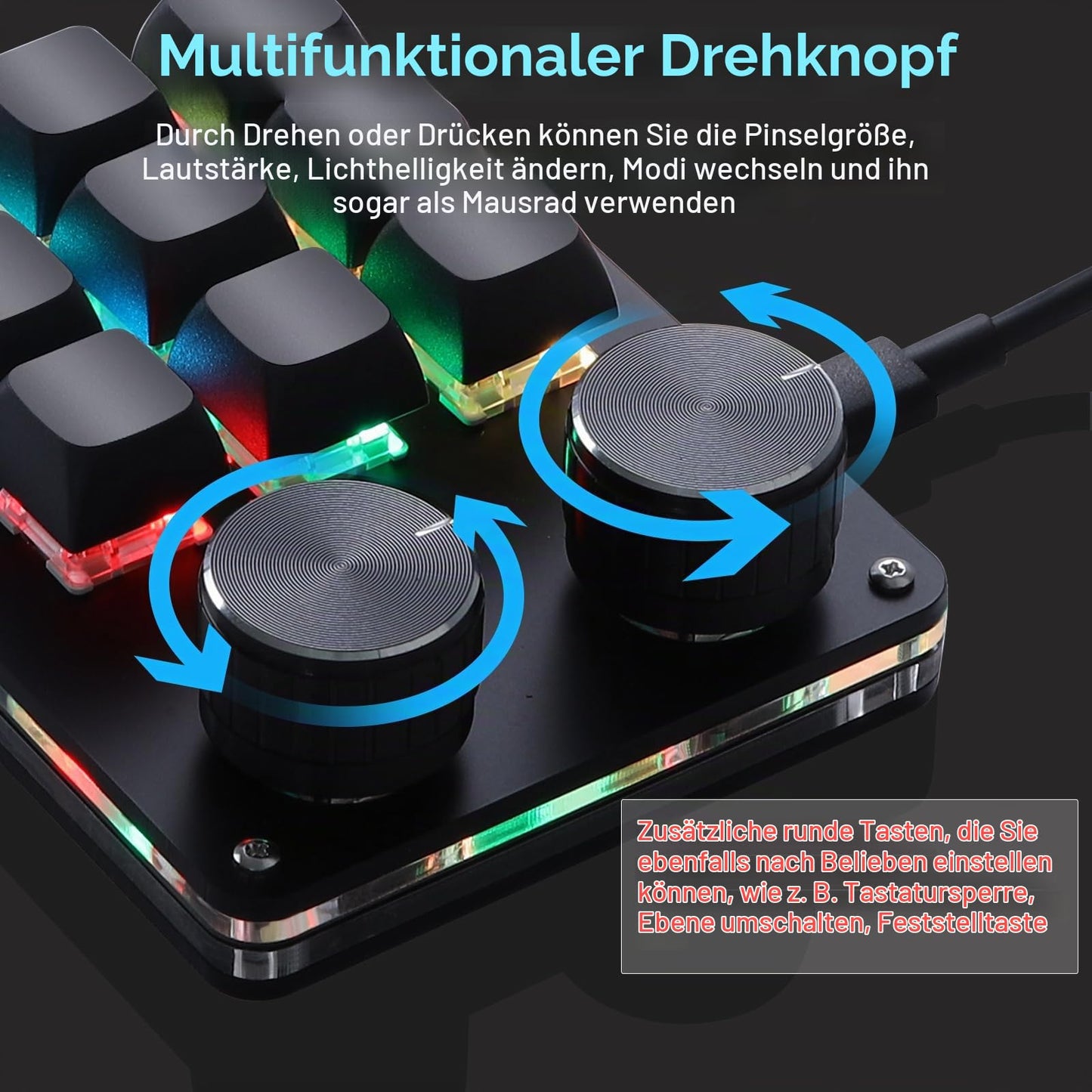 Koolertron 4 Tasten Programmierbare Tastatur Tragbar Mini mit Drehknopf