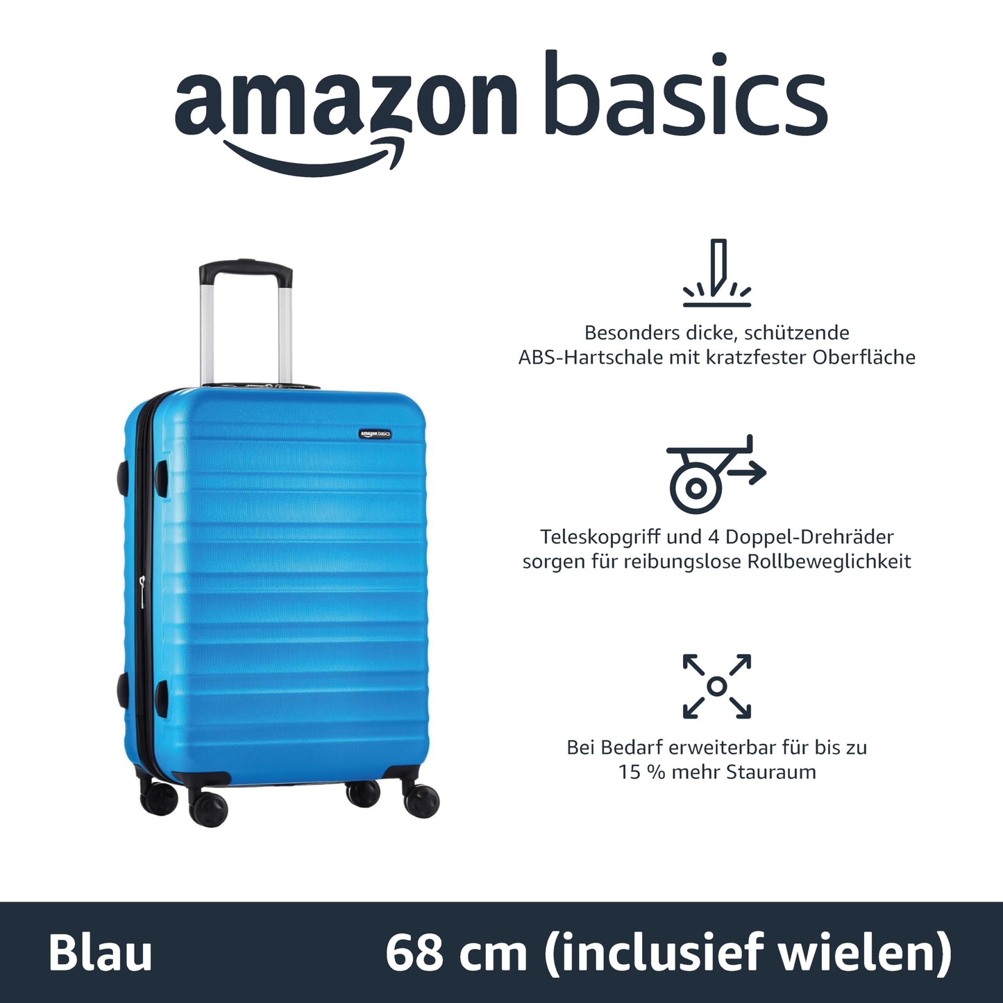 Amazon Basics Hartschalen Kofferset - 3-teiliges Set (55, 68, 78 cm)