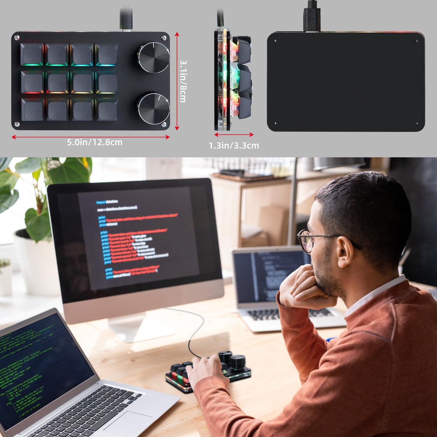 Koolertron 4 Tasten Programmierbare Tastatur Tragbar Mini mit Drehknopf