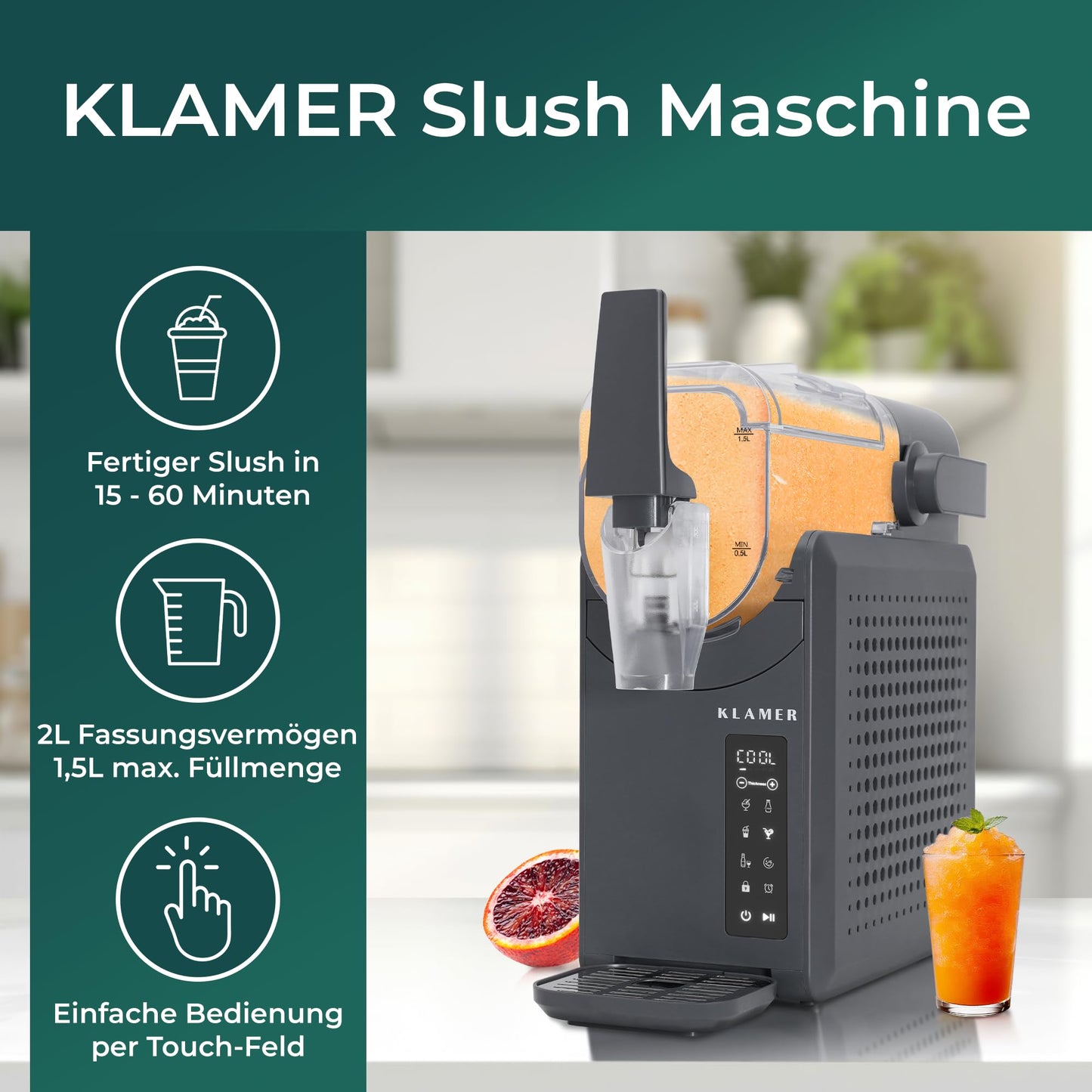 KLAMER Slush Maschine, mit 5 Programmen