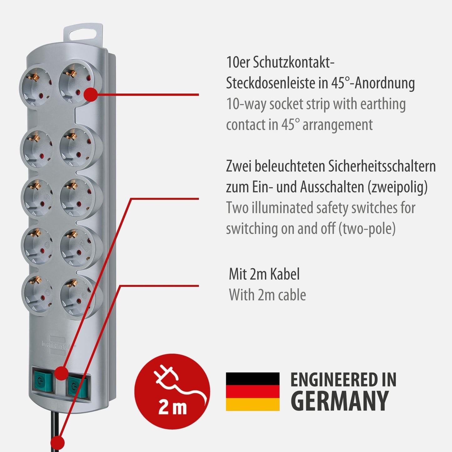 Brennenstuhl Primera-Line Steckdosenleiste 10-Fach (2m Kabel)