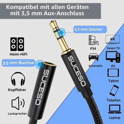 Klinke Audio Verlängerungskabel Aux Kabel Nylon 3.5mm Stereo