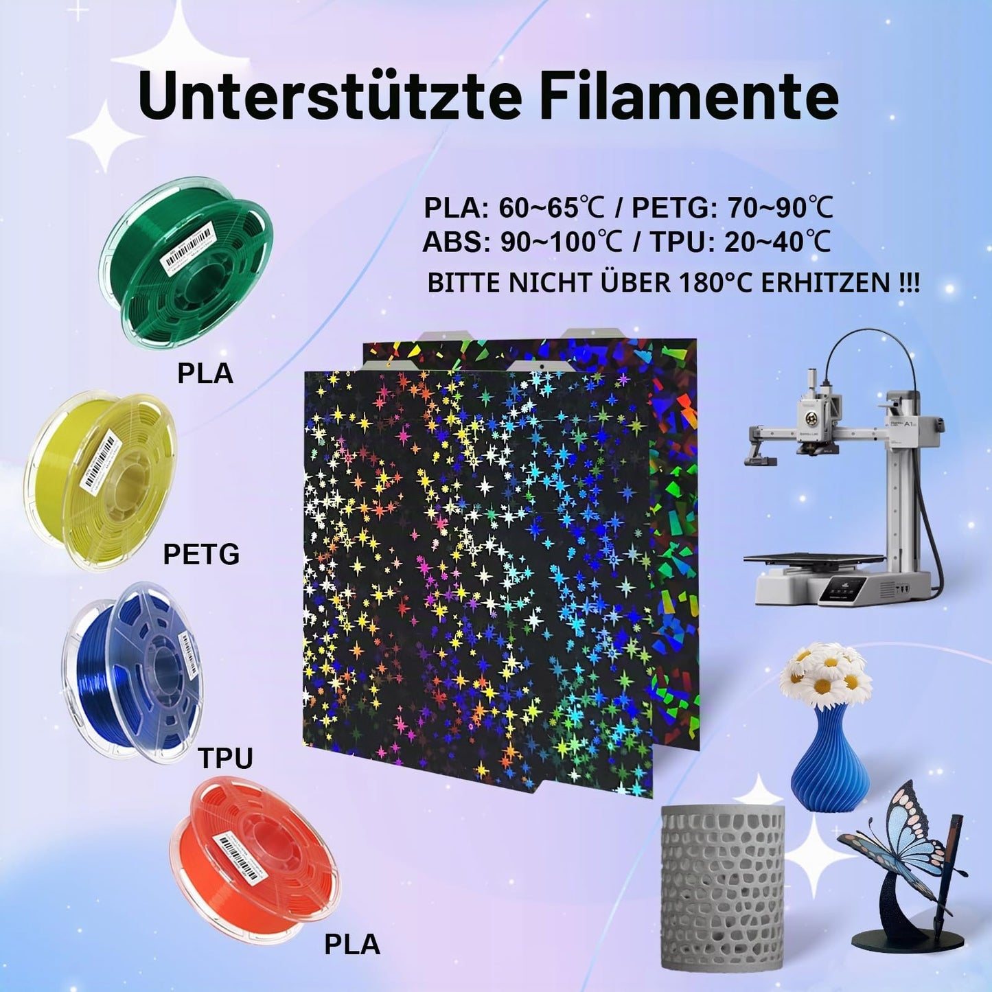 IdeaFormer Doppelseitig Schwarz Texturiert PEI Federstahl-Druckplatte alle Größen