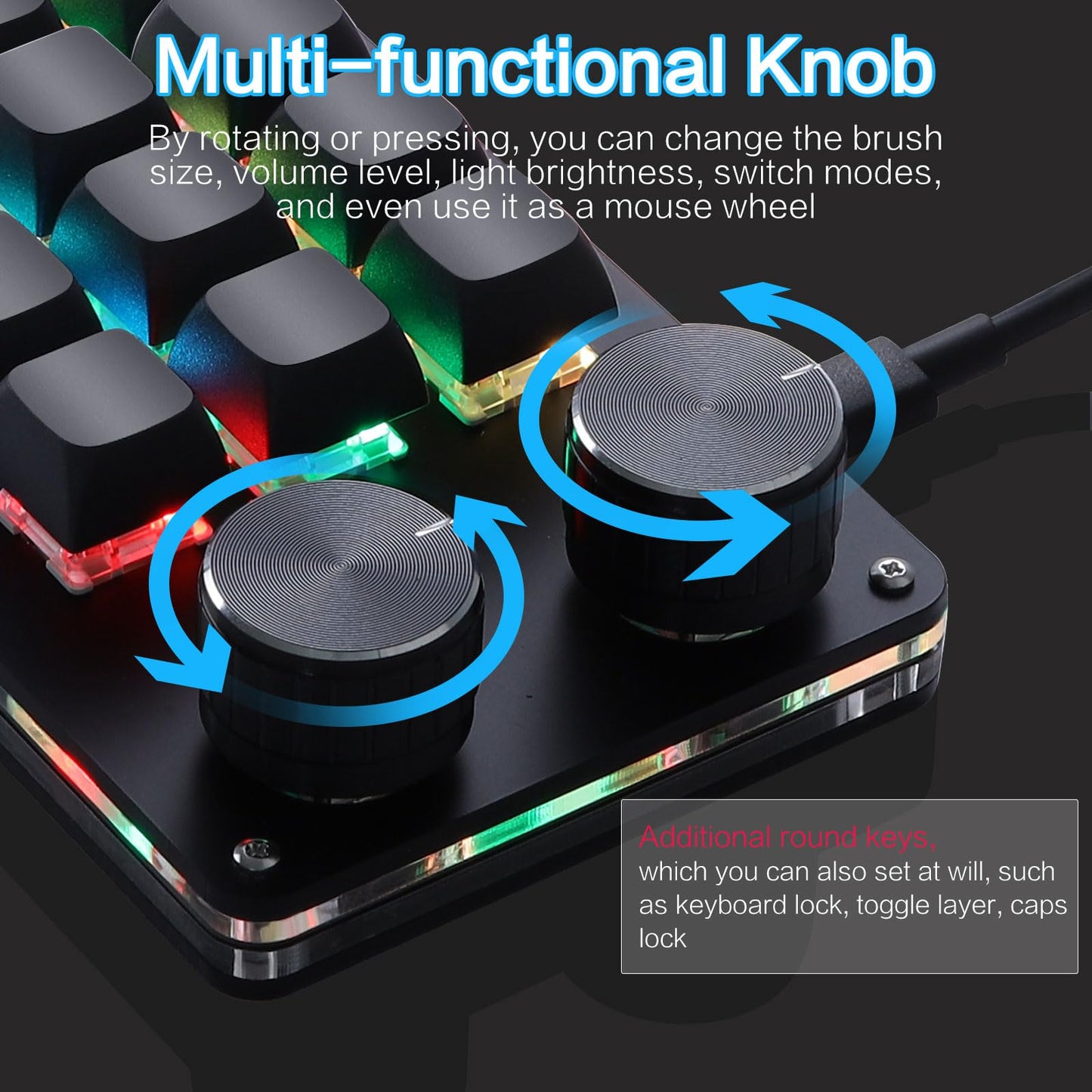 Koolertron 4 Tasten Programmierbare Tastatur Tragbar Mini mit Drehknopf