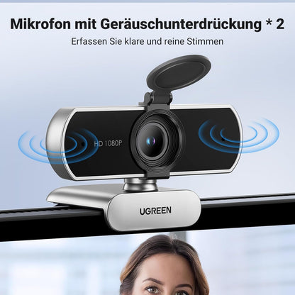 UGREEN FineCam Lite 1080P, Dual-Mikrofon, Fixfokus, mit Privacy Cover