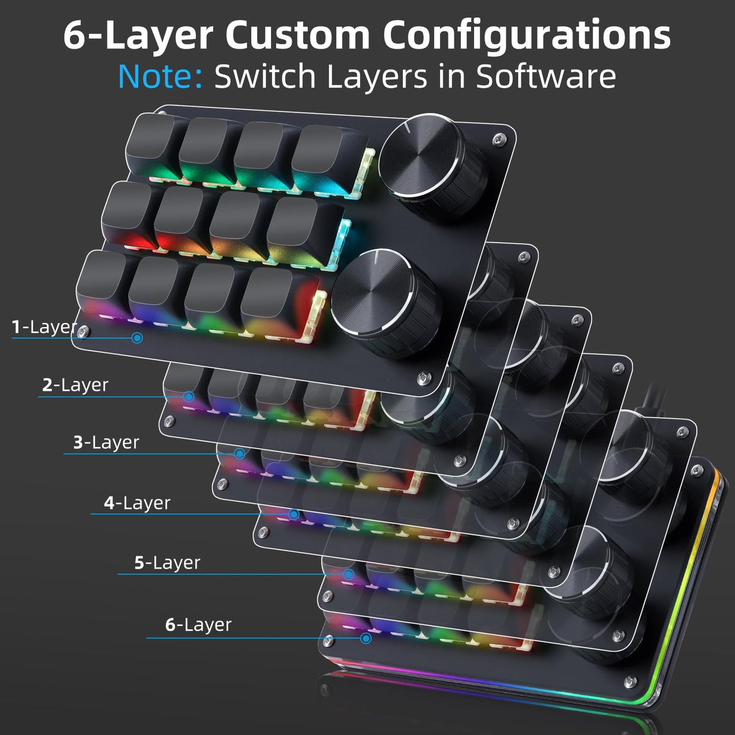 Koolertron 4 Tasten Programmierbare Tastatur Tragbar Mini mit Drehknopf