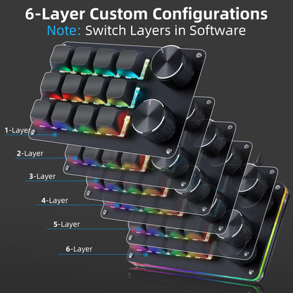 Koolertron 4 Tasten Programmierbare Tastatur Tragbar Mini mit Drehknopf