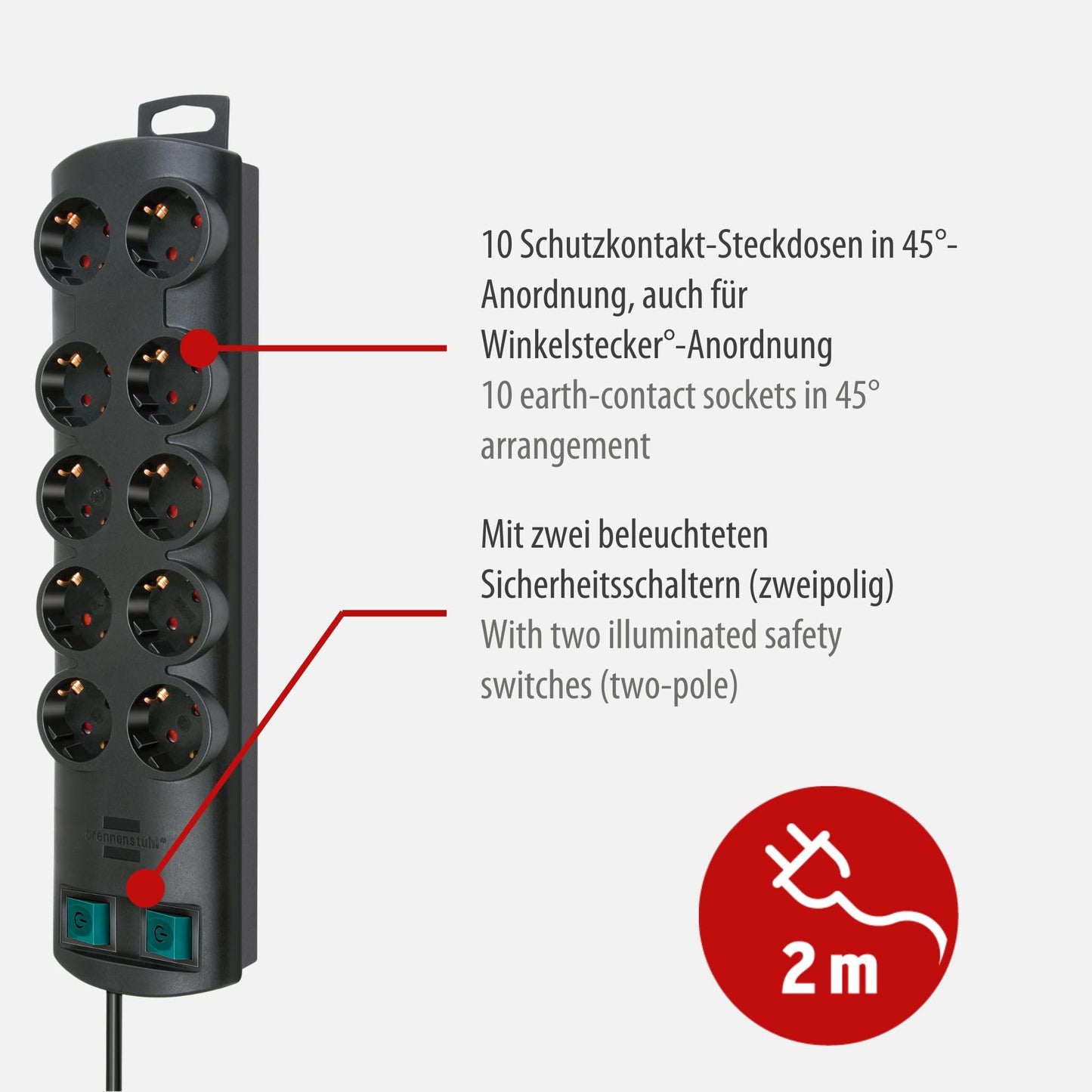 Brennenstuhl Primera-Line Steckdosenleiste 10-Fach (2m Kabel)