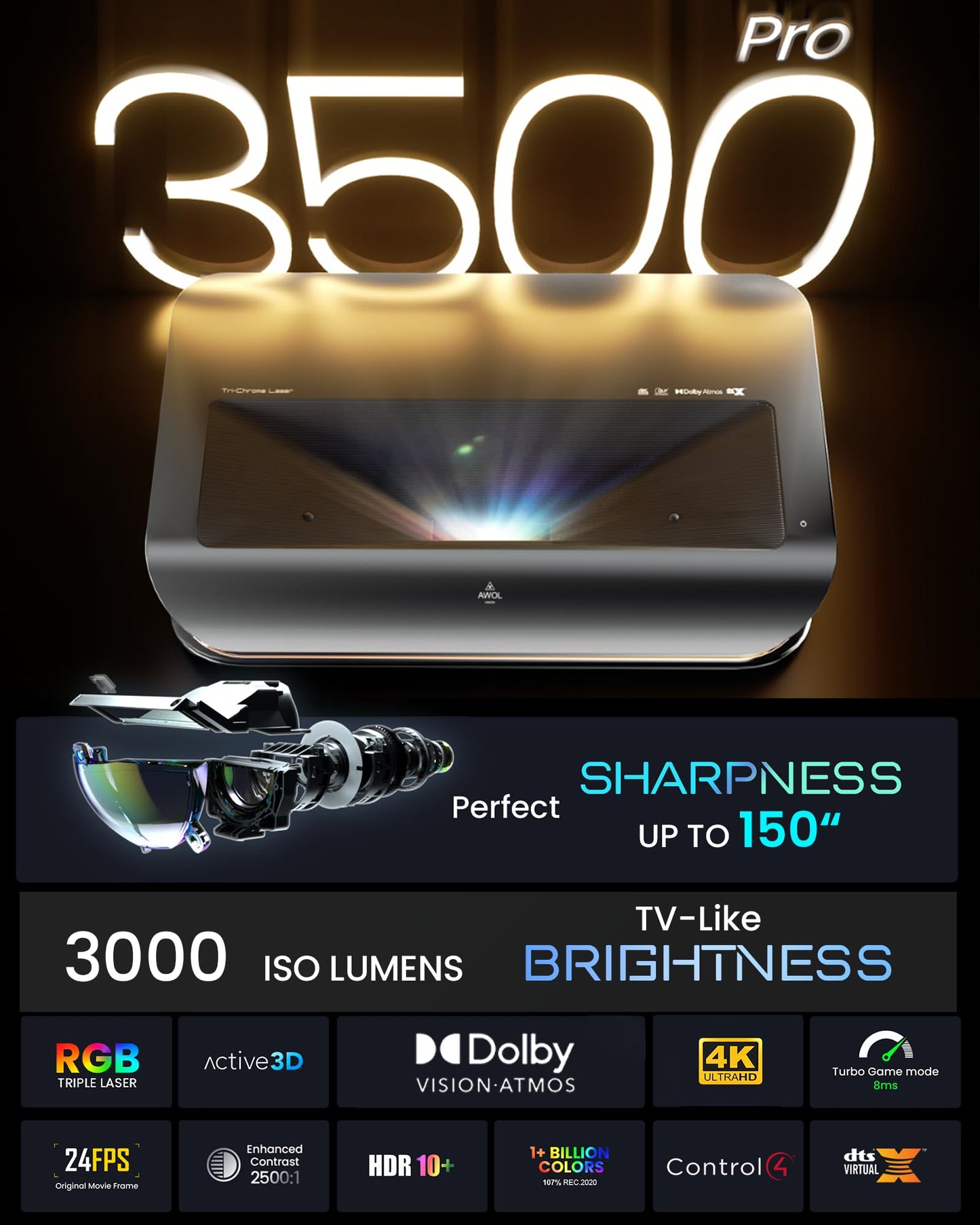 AWOL VISION - LTV-2500 UHD, 4K, 3D, RGB Projektor