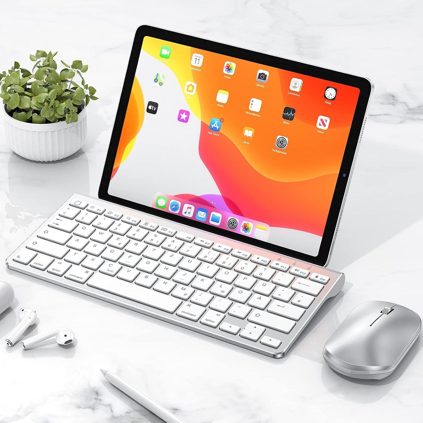 OMOTON Bluetooth - Tastatur, Maus & Ständer Set für alle iPads & Tablets