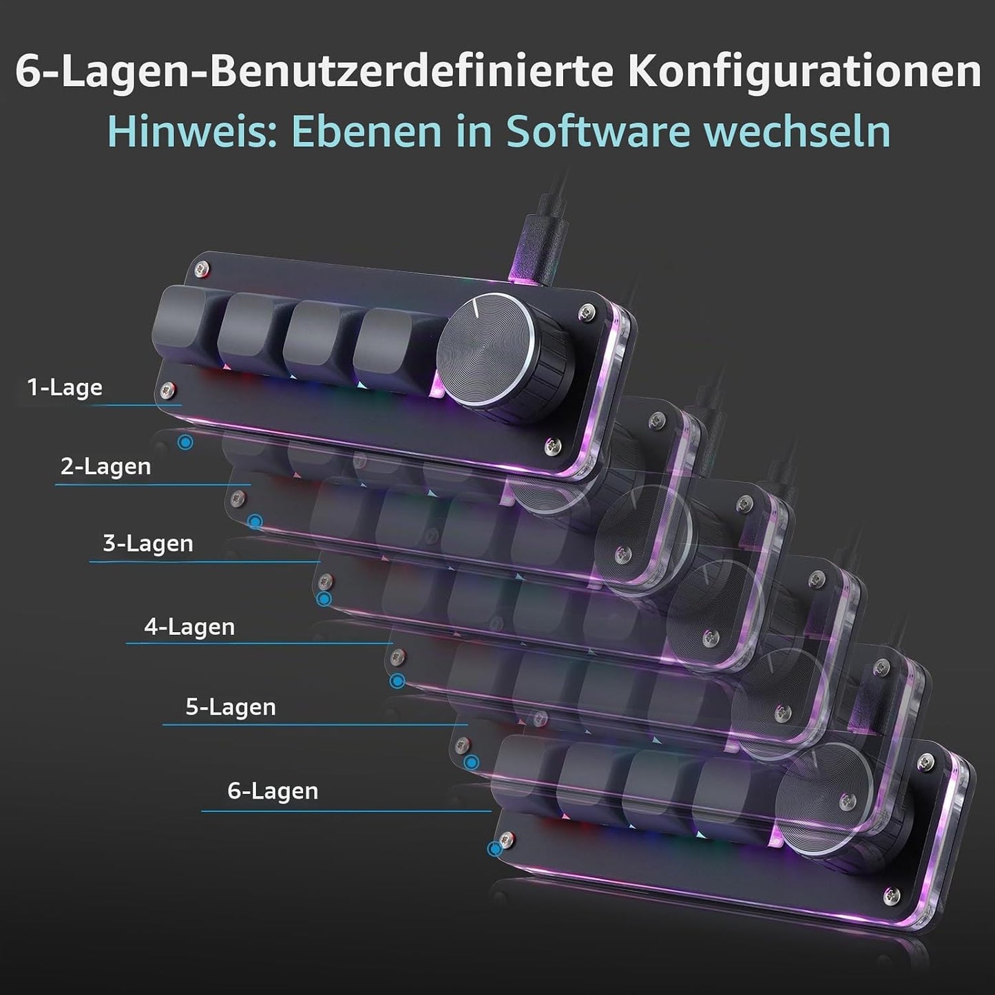 Koolertron 4 Tasten Programmierbare Tastatur Tragbar Mini mit Drehknopf