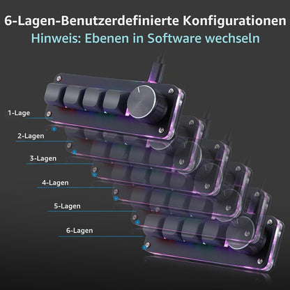 Koolertron 4 Tasten Programmierbare Tastatur Tragbar Mini mit Drehknopf