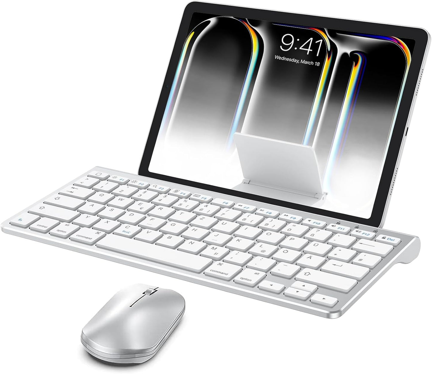 OMOTON Bluetooth - Tastatur, Maus & Ständer Set für alle iPads & Tablets