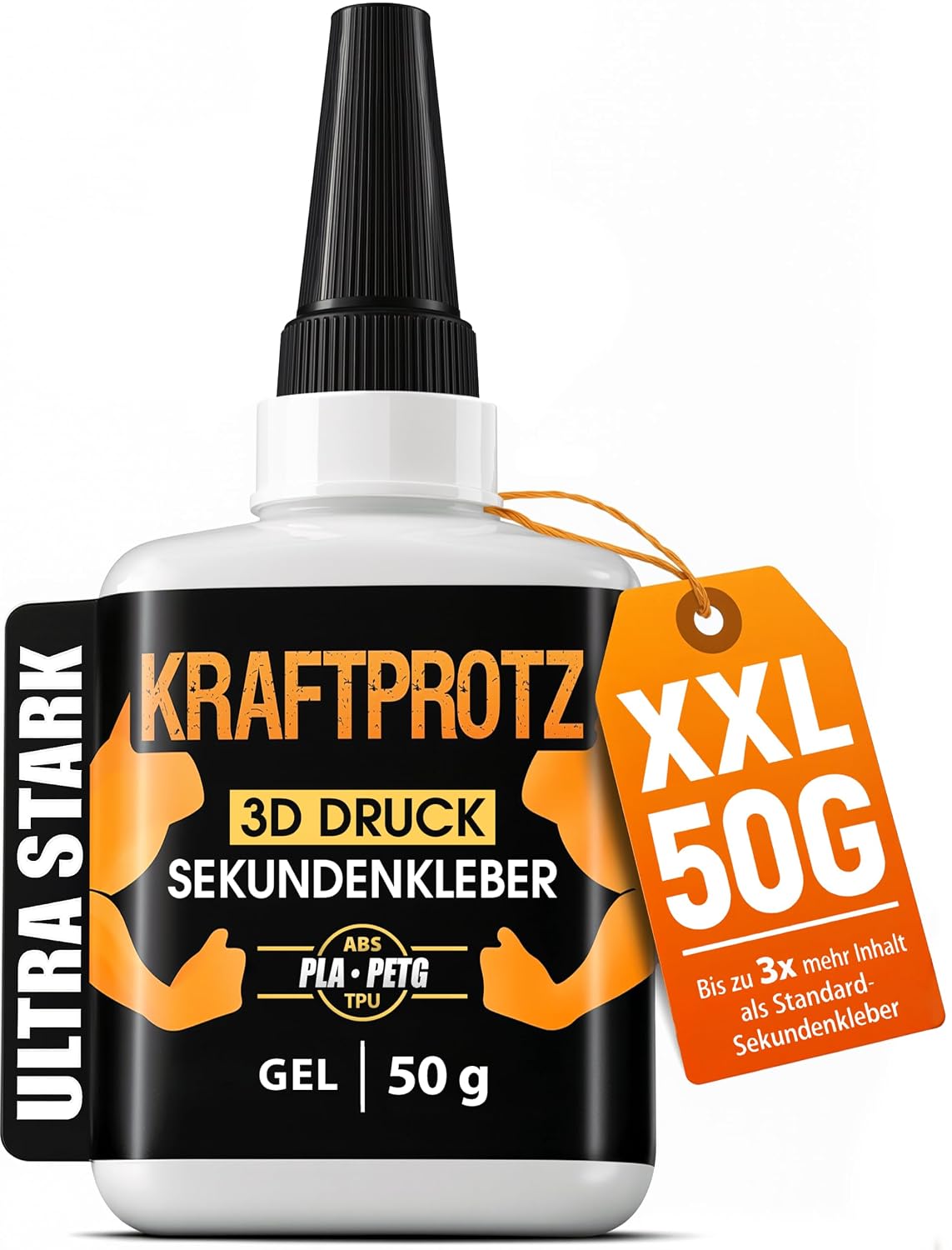 Sekundenkleber 3D Druck flüssig 50 g - Filament Kleber PLA ABS PETG TPU ASA | Allround, präzise dosierbar, transparent, wasserfest, hitzebeständig, Anti-Austrocknungsspitze, Modellbau, Drucker Zubehör