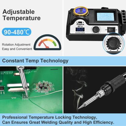 Lötstation, Preciva 60W Lötkolben mit 2 helfenden Hände Displayanzeige, Temperatur einstellbar 90~480°C, Standby-Modus Lötset für Hobbylöten