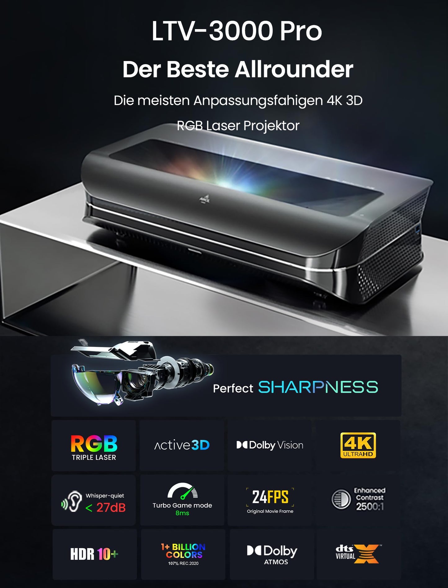 AWOL VISION - LTV-2500 UHD, 4K, 3D, RGB Projektor