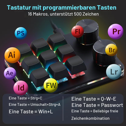 Koolertron 4 Tasten Programmierbare Tastatur Tragbar Mini mit Drehknopf