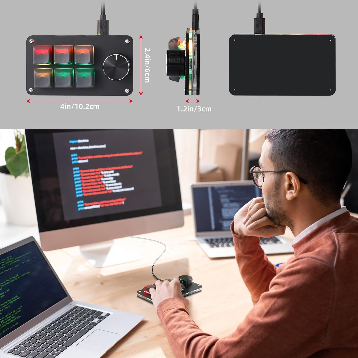 Koolertron 4 Tasten Programmierbare Tastatur Tragbar Mini mit Drehknopf