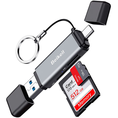 Beikell SD Kartenleser, Dual Stecker USB 3.0/USB C Kartenlesegerät Highspeed OTG Adapter, für SD/MMC/Micro SD/TF/SDXC/SDHC/Micro SDHC/Micro SDXC, Kompatibel mit Android/Windows/Mac OS usw.