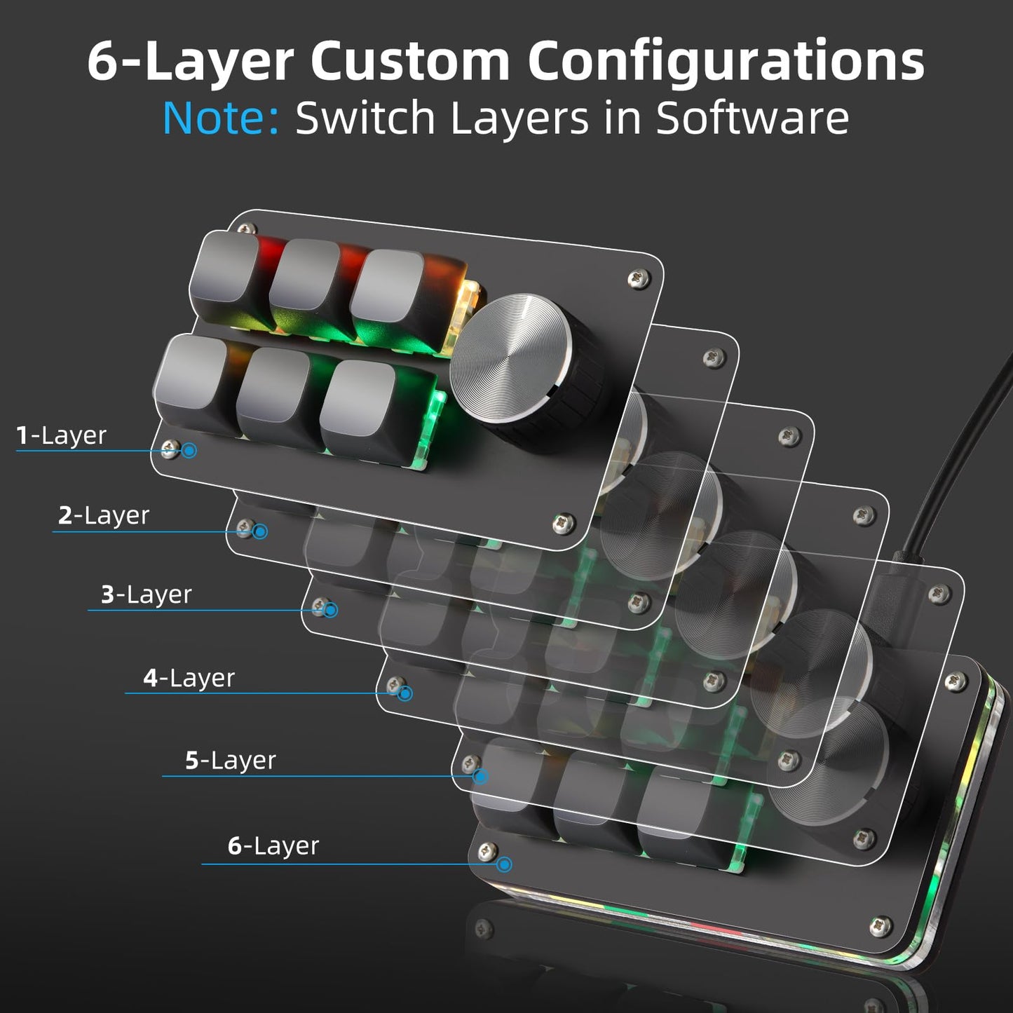 Koolertron 4 Tasten Programmierbare Tastatur Tragbar Mini mit Drehknopf