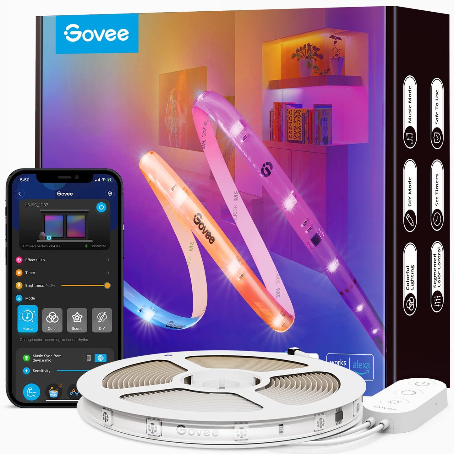 Govee RGBIC Pro 5m, Smart LED Strip mit Alexa & Google Assistant