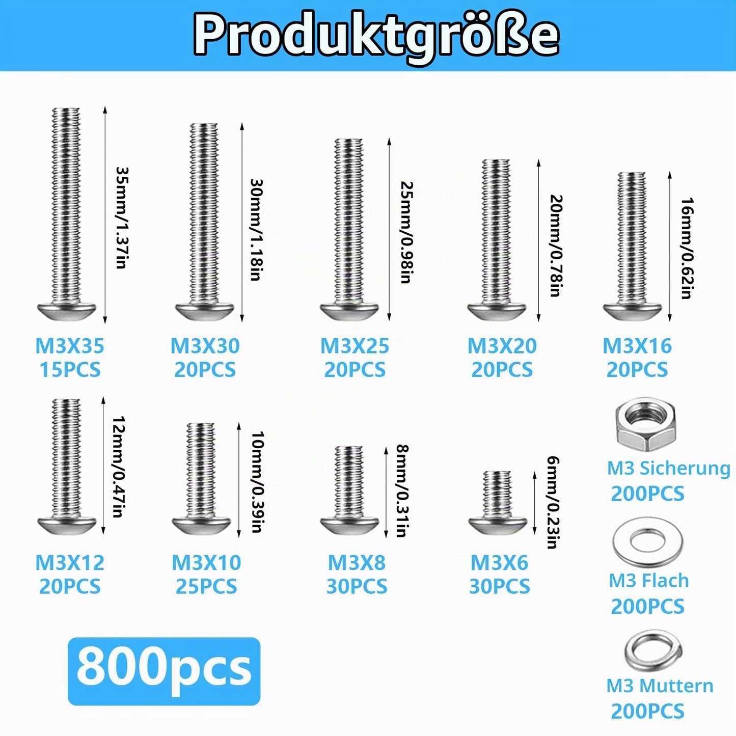 M3-M8 kreutzschlitz schrauben set