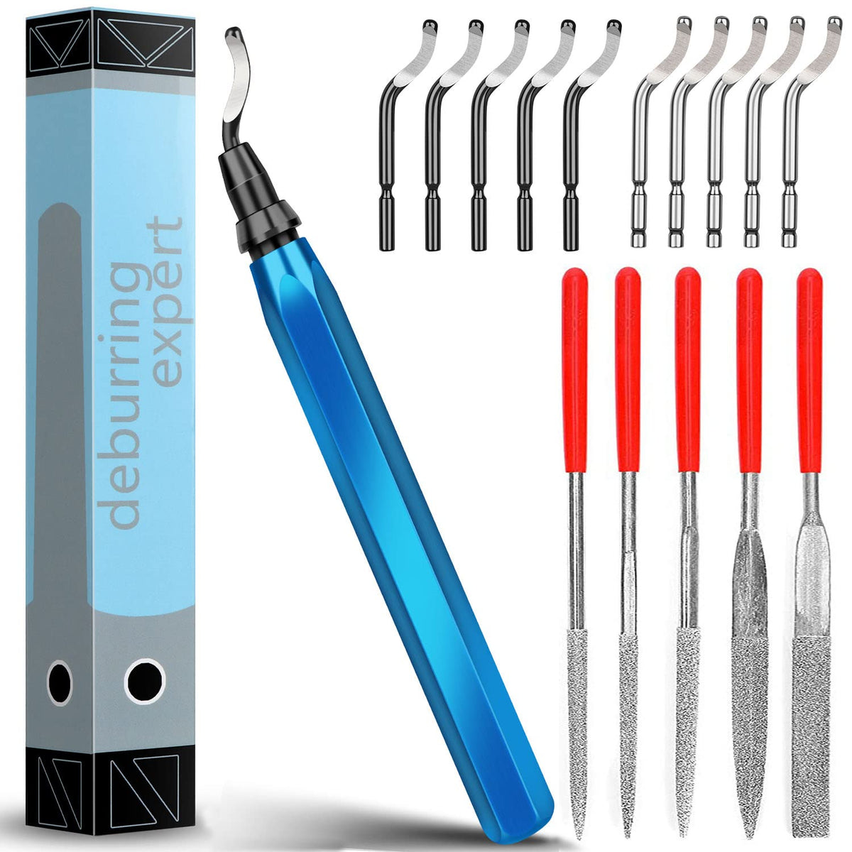 3D-Druck-Entgratifert-Satz Entgrater Werkzeug mit 11 Unterschiedlichen Klingen 5-Feilen-Set und Seitenschneider Metal Handle Hand Deburring Tools files