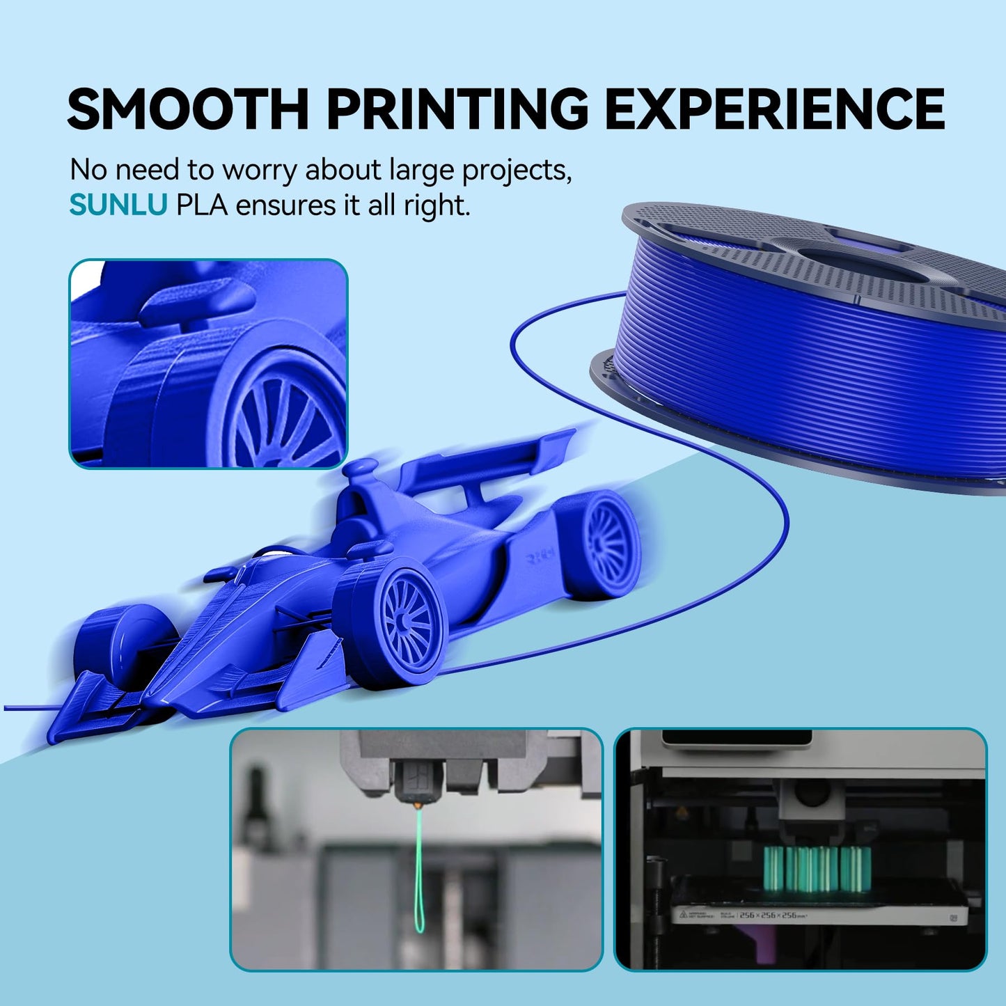 SUNLU PLA Filament 1.75mm, 3D Drucker Filament PLA Schwarz, Maßgenauigkeit +/- 0,02mm 1KG Spule