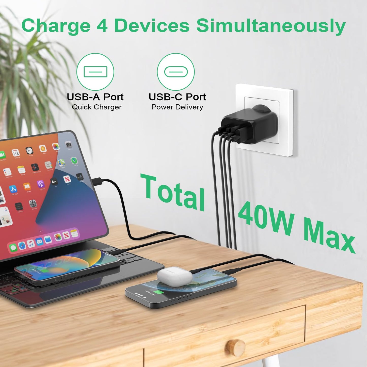 40W USB C Schnellladegerät - 2er-Pack - 4 Port