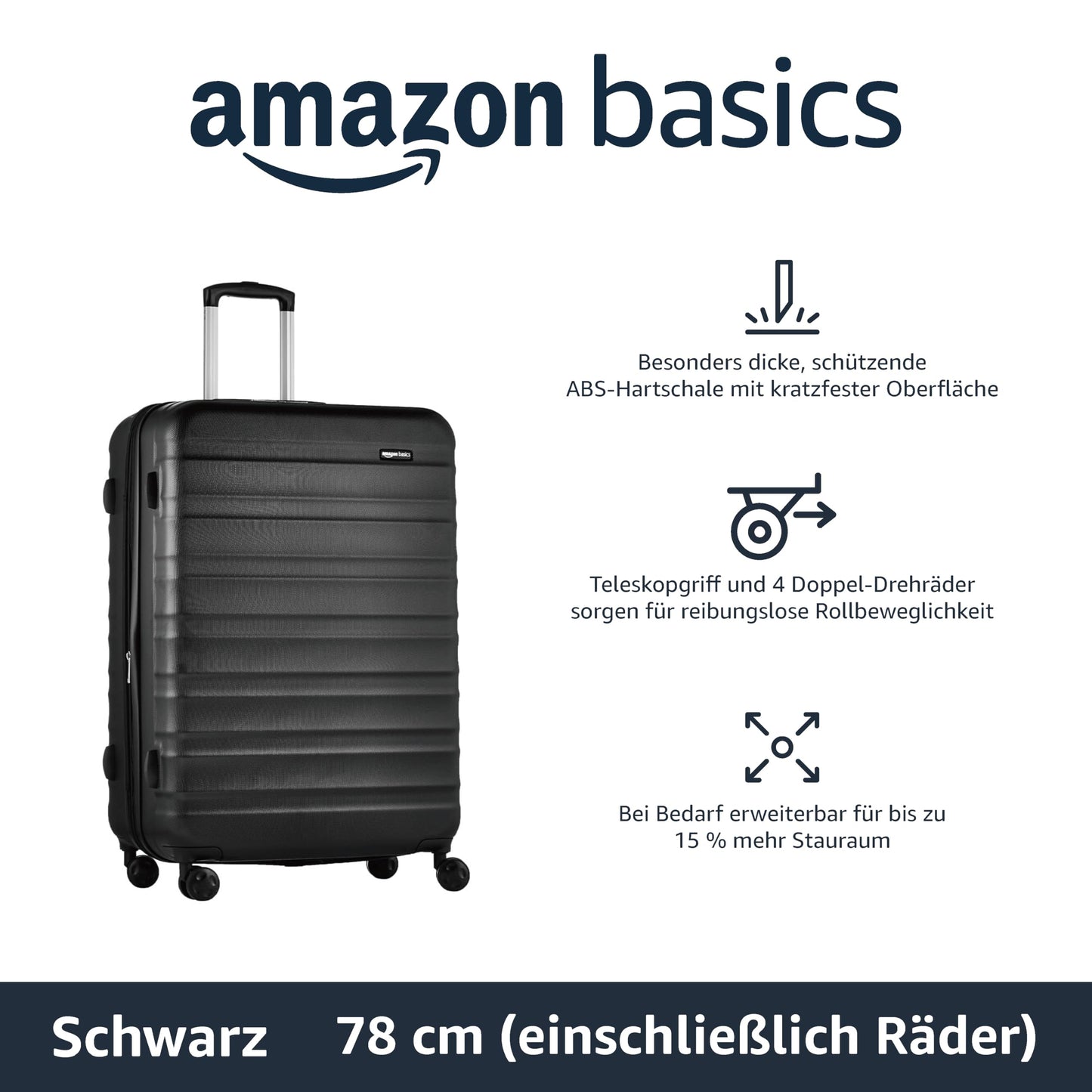 Amazon Basics Hartschalen Kofferset - 3-teiliges Set (55, 68, 78 cm)