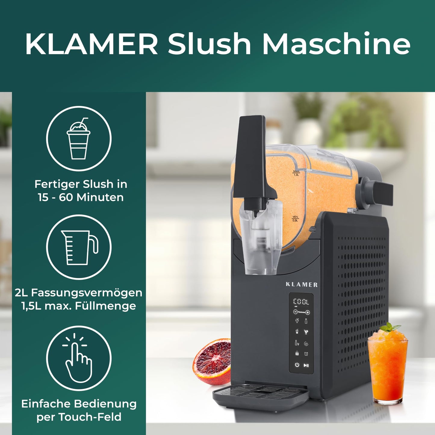 KLAMER Slush Maschine, mit 5 Programmen