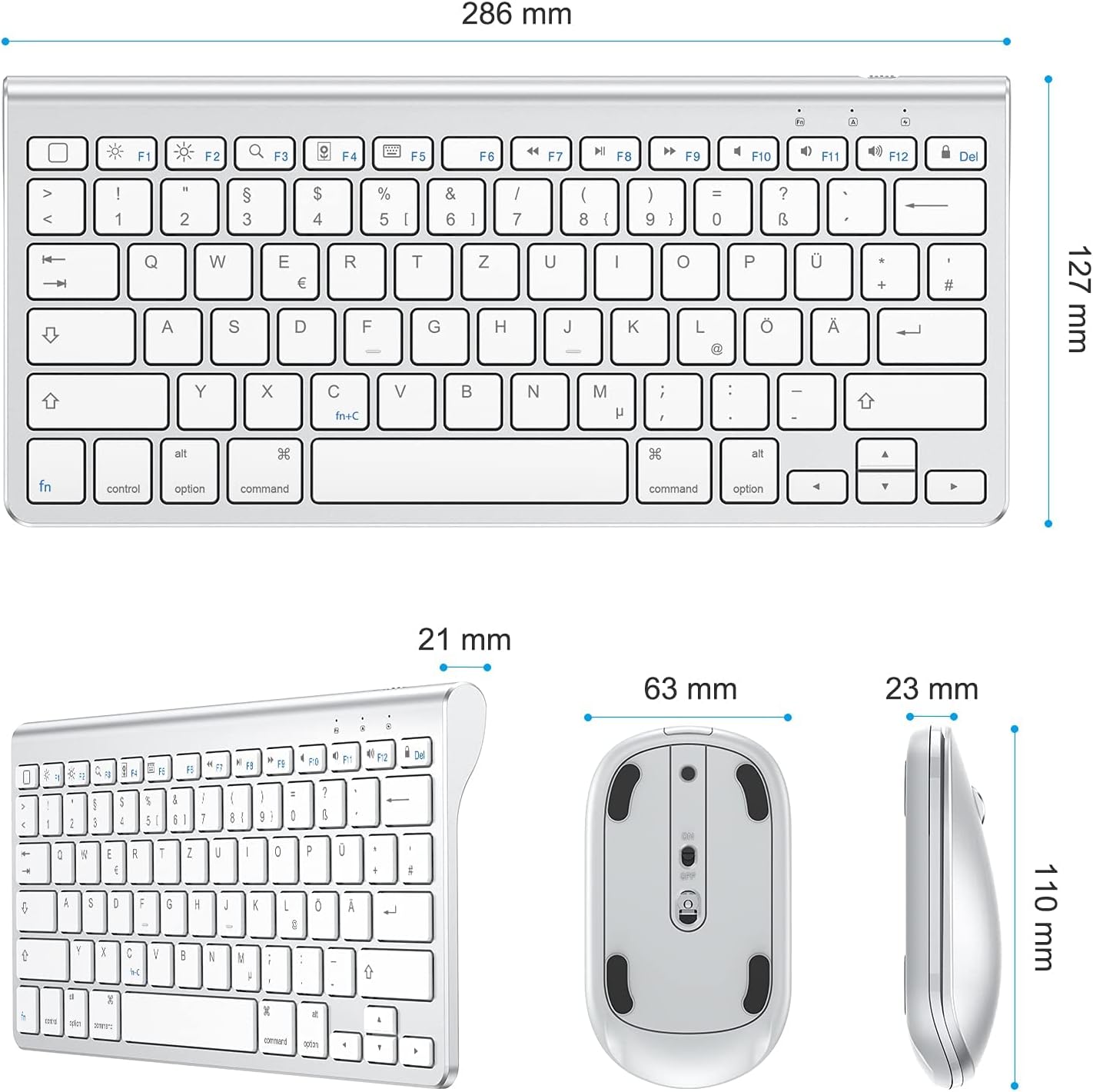 OMOTON Bluetooth - Tastatur, Maus & Ständer Set für alle iPads & Tablets