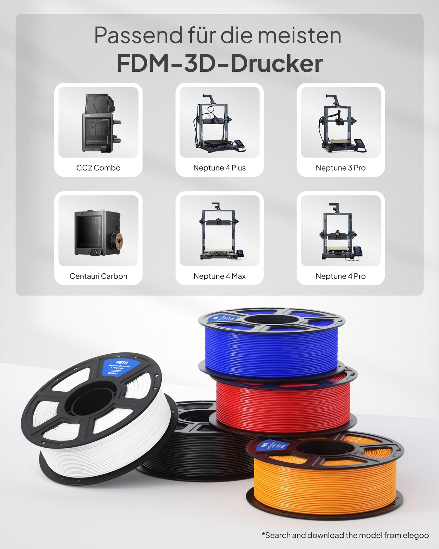 ELEGOO PETG Filament 1,75 mm Grau 1 KG