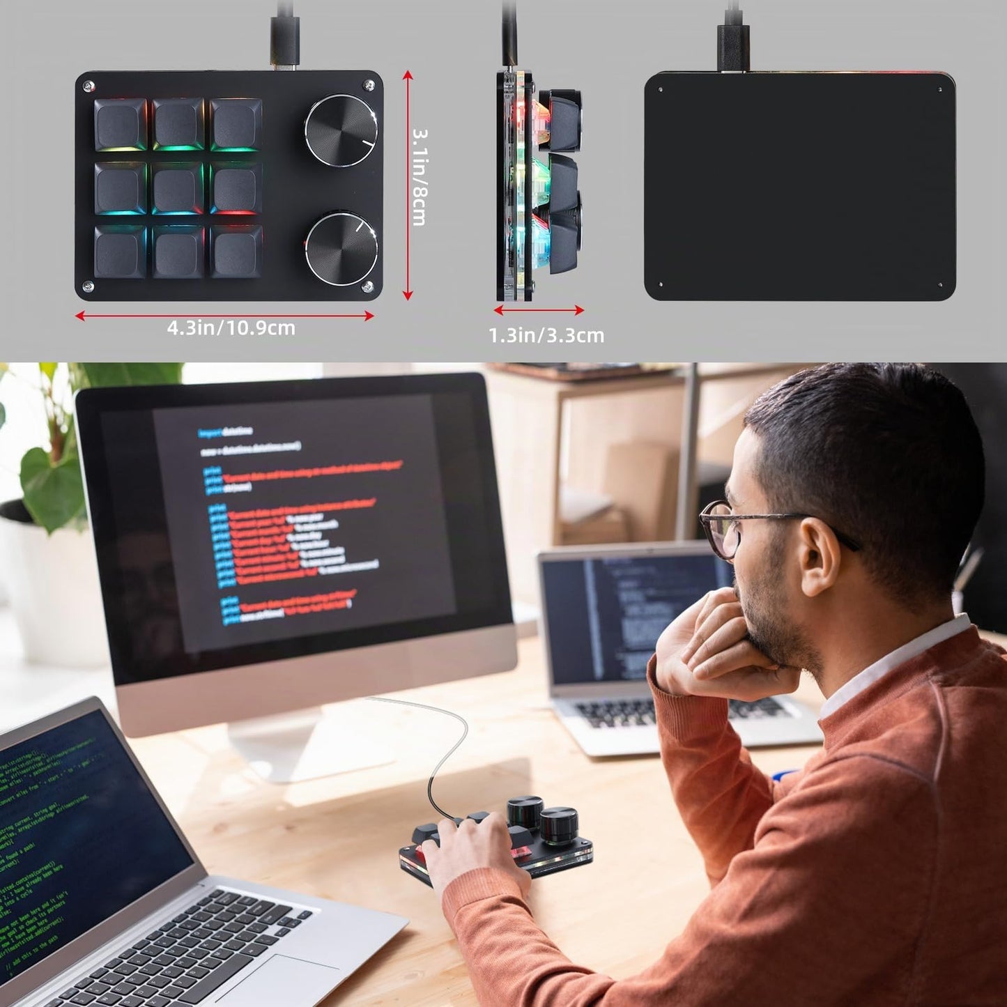 Koolertron 4 Tasten Programmierbare Tastatur Tragbar Mini mit Drehknopf