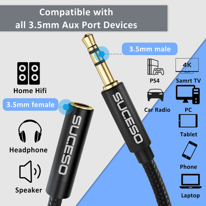 Klinke Audio Verlängerungskabel Aux Kabel Nylon 3.5mm Stereo