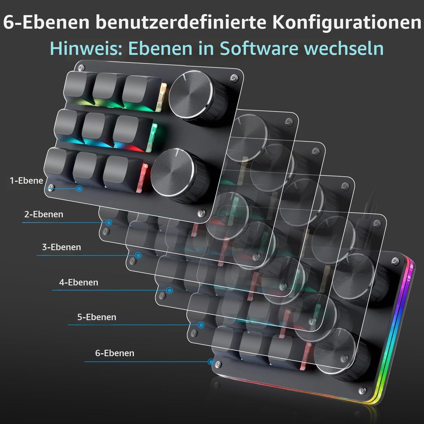 Koolertron 4 Tasten Programmierbare Tastatur Tragbar Mini mit Drehknopf