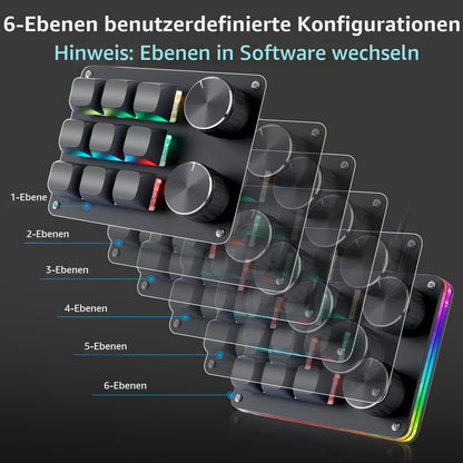 Koolertron 4 Tasten Programmierbare Tastatur Tragbar Mini mit Drehknopf