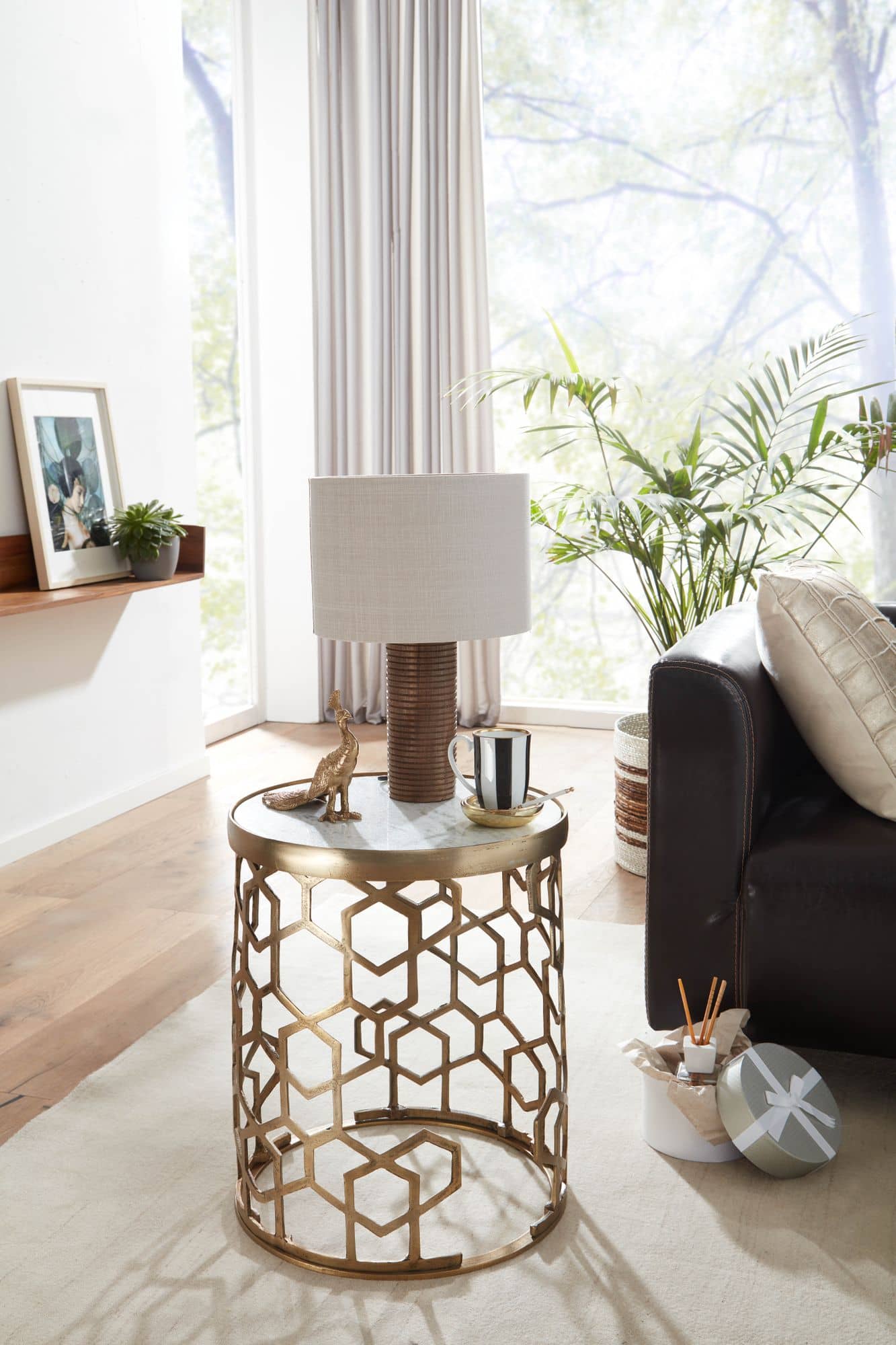 Beistelltisch Echter Marmor Weiß 46x46x55 cm Anstelltisch Metall Gold