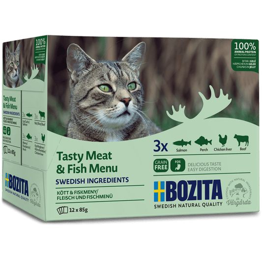 Bozita Pouch Häppchen in Gelee Mutlibox Fleisch & Fisch 12x85g