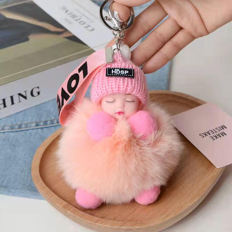 9 CM Schönheit Für Dame Schöne Mädchen Tasche Anhänger Plüsch Puppe Auto Schlüsselanhänger Anhänger beige