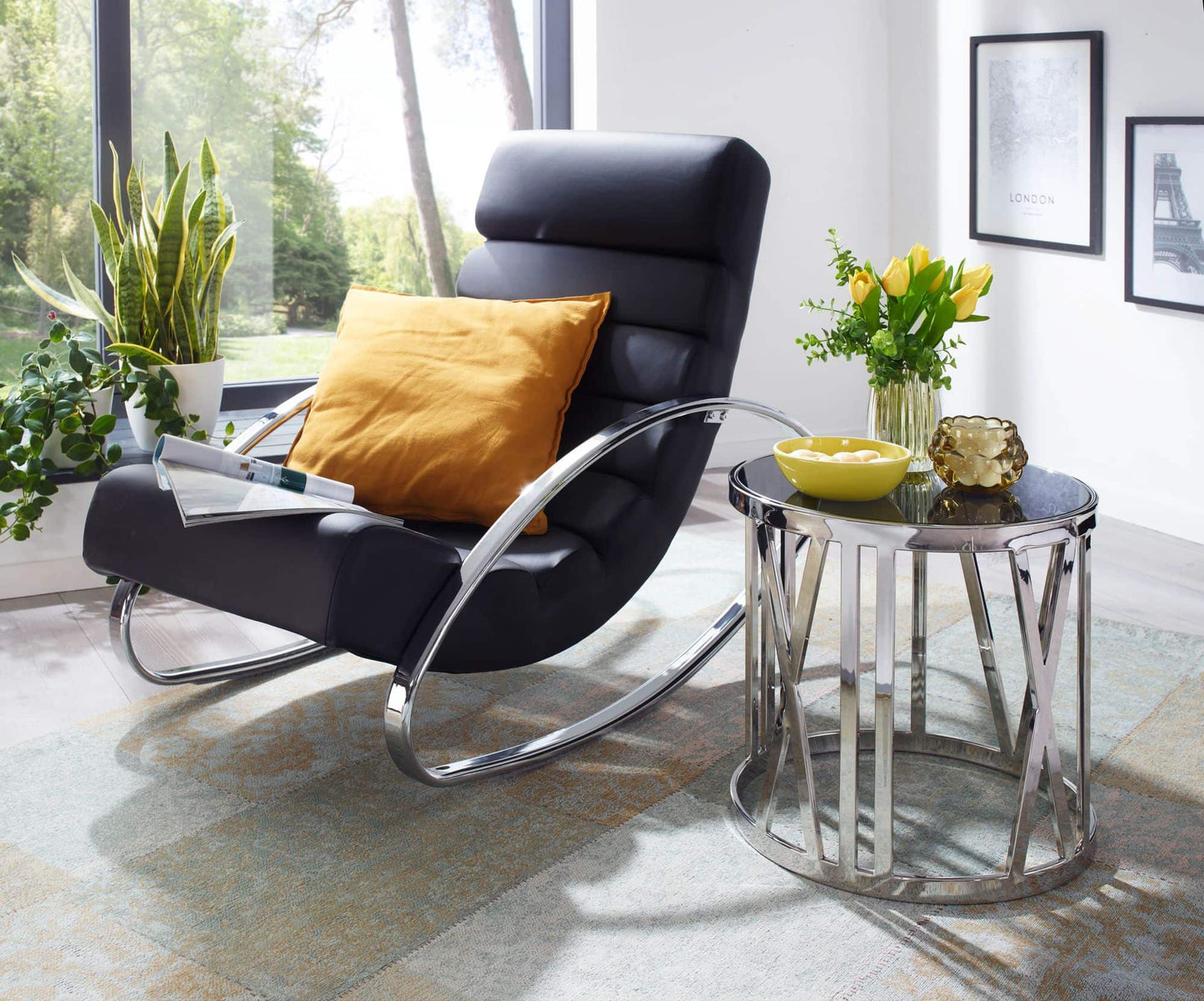 Beistelltisch 45x45x44 cm Anstelltisch Glas Metall Silber