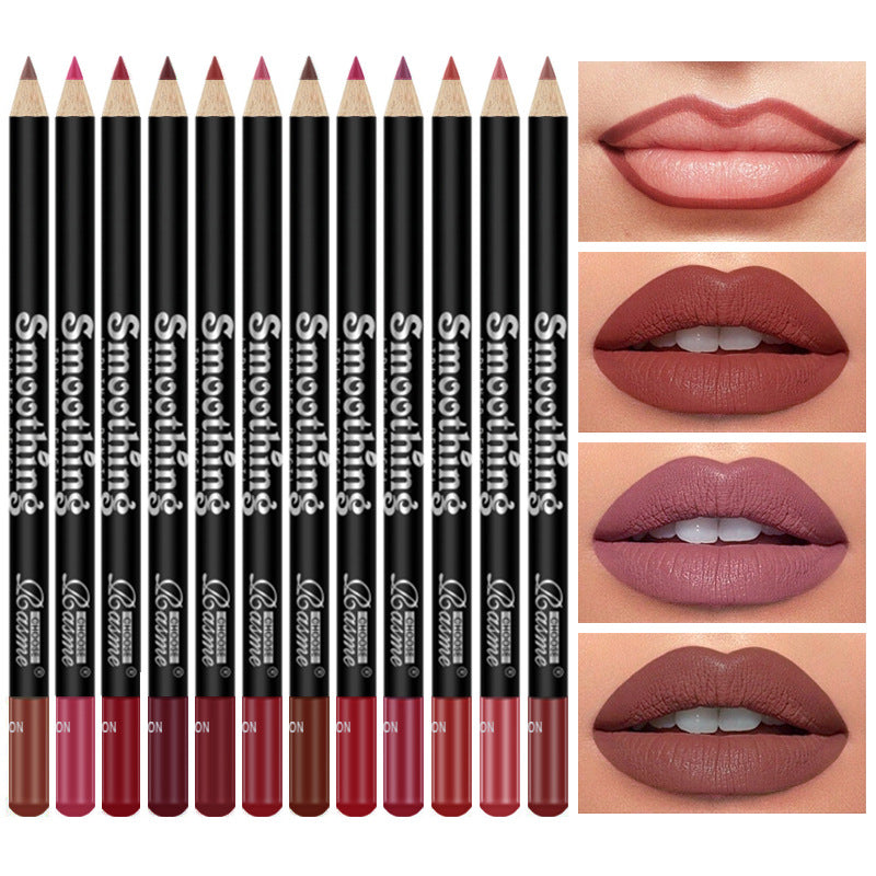 Hot selling 12 color lip liner set wooden sharpenable waterproof non smudge matte nude lipstick lip pencil