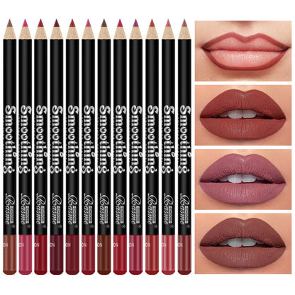Hot selling 12 color lip liner set wooden sharpenable waterproof non smudge matte nude lipstick lip pencil
