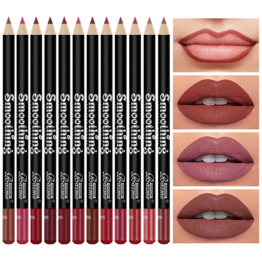 Hot selling 12 color lip liner set wooden sharpenable waterproof non smudge matte nude lipstick lip pencil