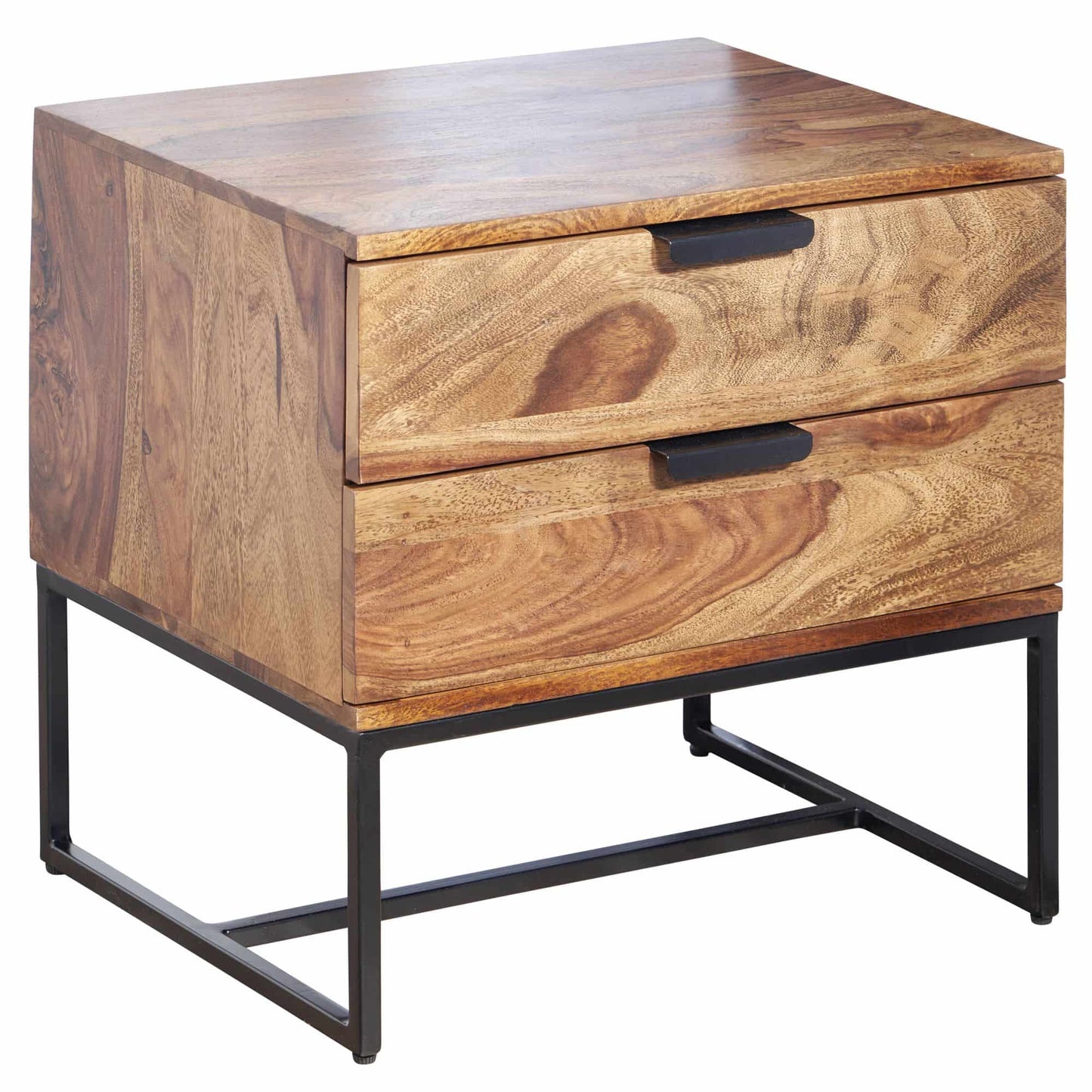 Nachttisch Sheesham Massivholz / Metall 50x40x51 cm Nachtschrank Boxspringbett