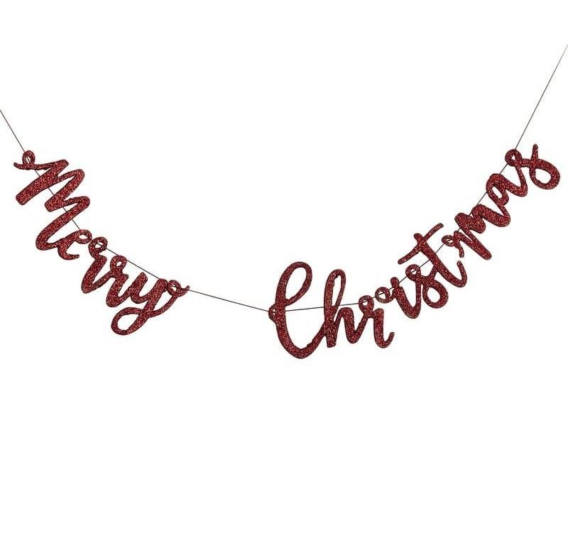 Holz Girlande Merry Christmas rot