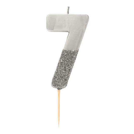 Zahlenkerze silber 7