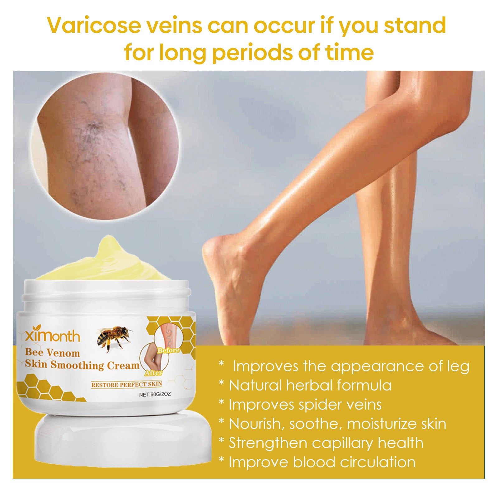 Ximonth Bee Venom Leg Care Cream Relieves Leg Discomfort, Pamper And Moisturize Skin Body Care Cream