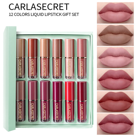 hit 12 pack book lip glaze set matte matte waterproof film forming non stick cup nude lip gloss lipstick